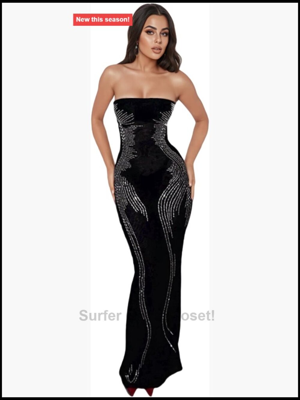 Sequined Bodycon Strapless Maxi Dress Party
